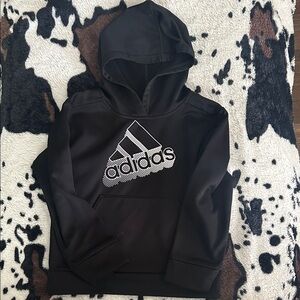 adidas Black Kids Pullover Hoodie with White Logo